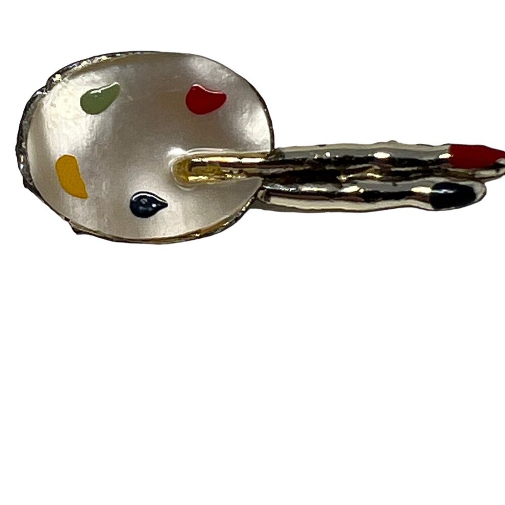 Painters Palette Brooch Faux Mother of Pearl Silver Tone Vintage Pin - Picture 4 of 8